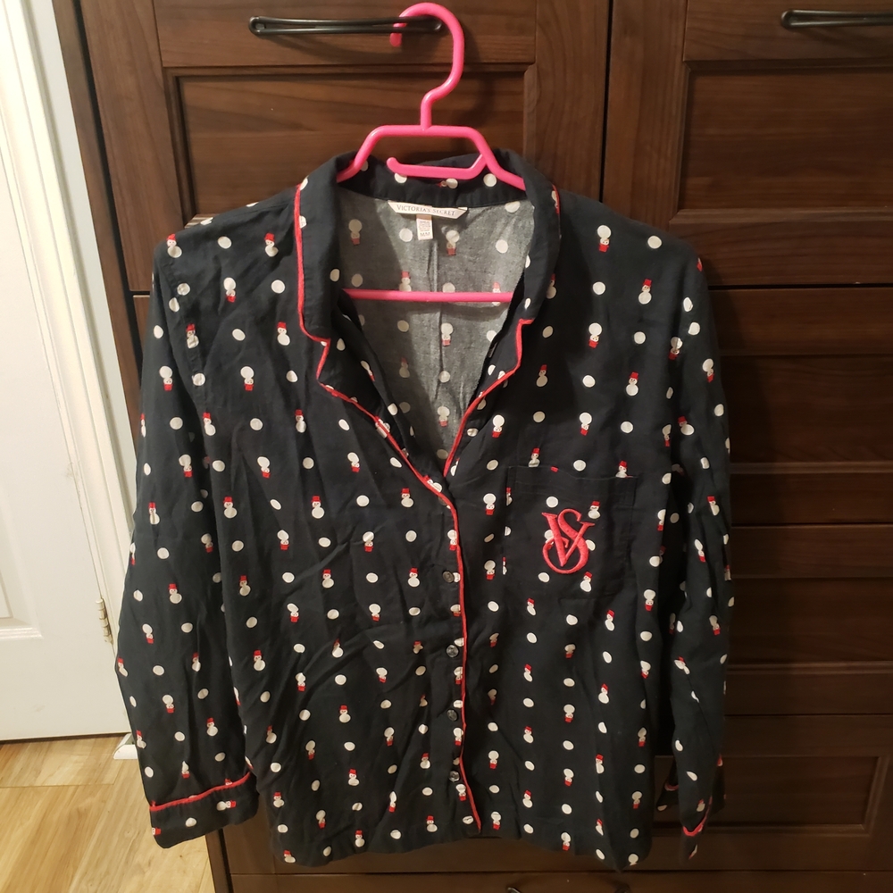 Victoria's Secret Black Pajama Top with Red Trim and White Dots
